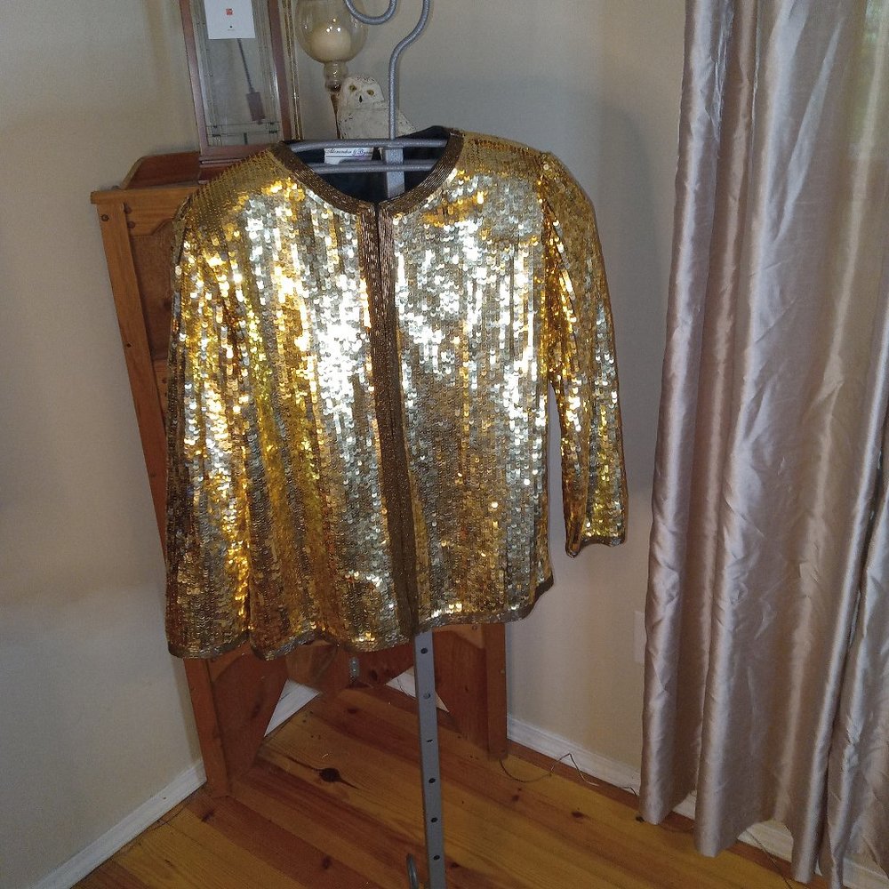 Gold Sequenced and Beaded Jacket by Alexander Byron,  India, 70's, size 12